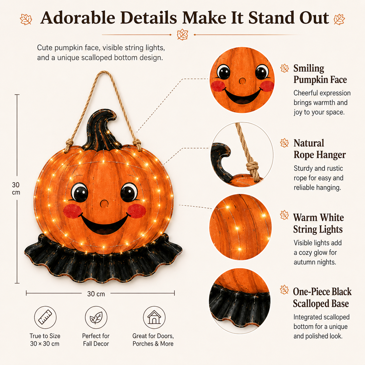 Lighted Smiling Pumpkin Door Hanger