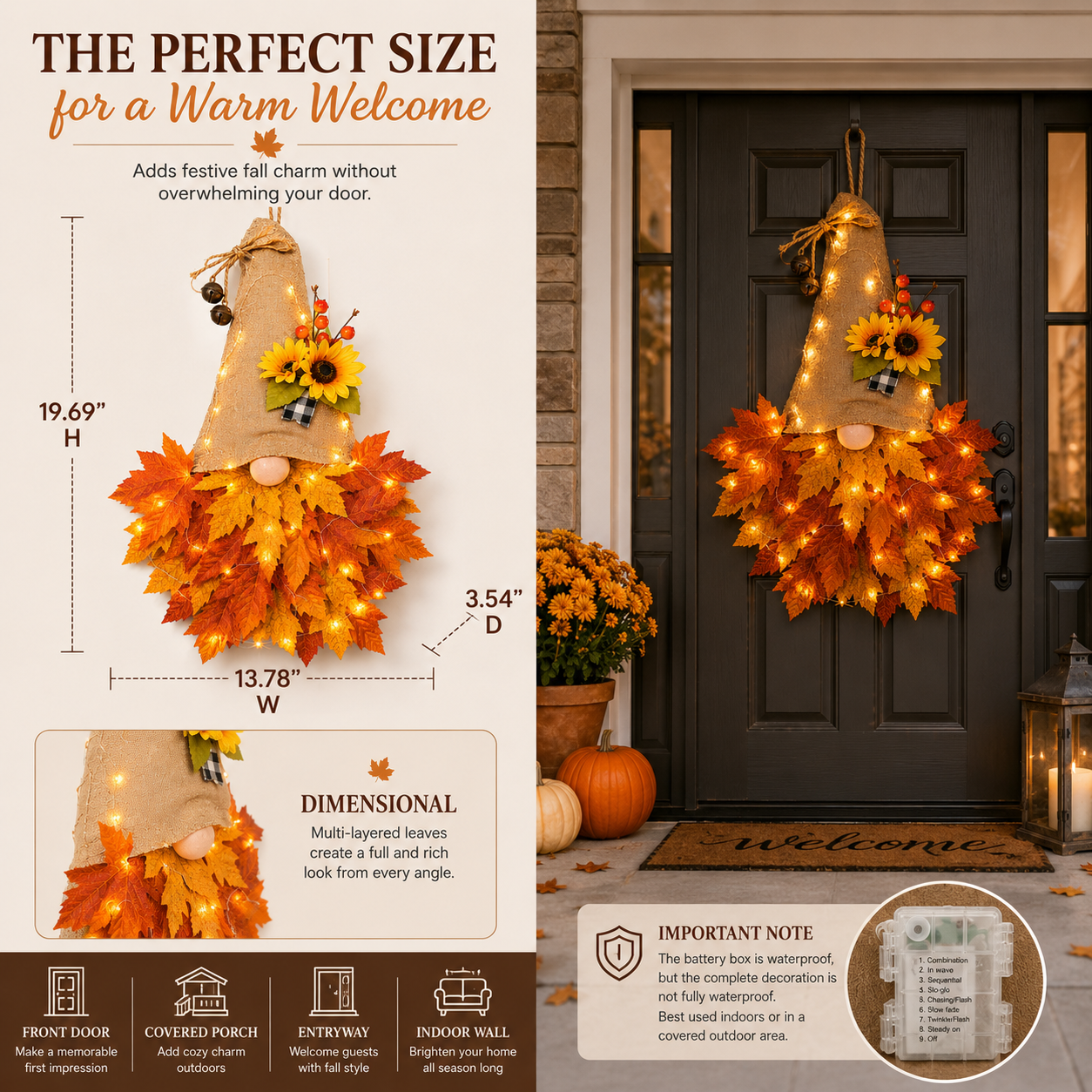 Lighted Fall Gnome Door Hanger