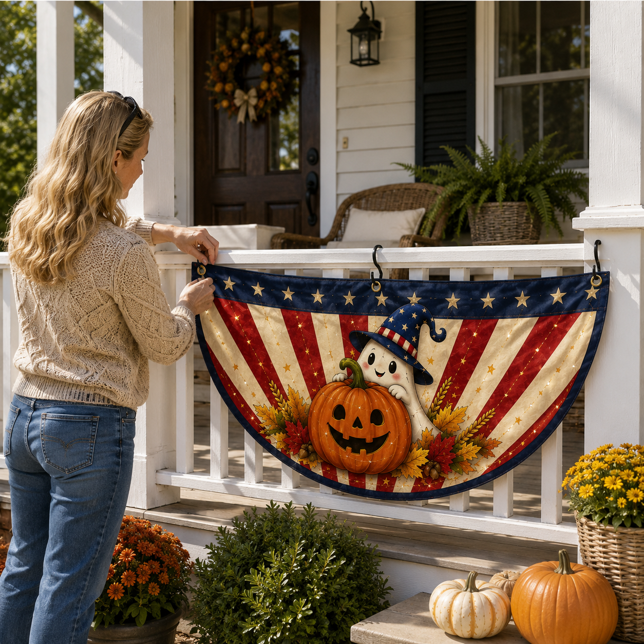 Lighted Halloween Patriotic Fan Banner
