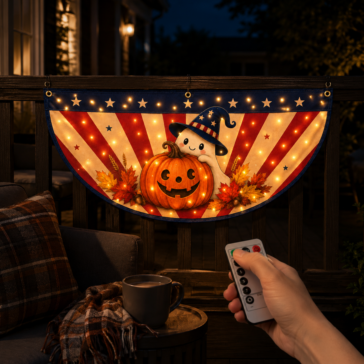Lighted Halloween Patriotic Fan Banner