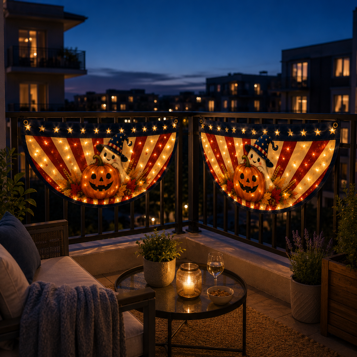 Lighted Halloween Patriotic Fan Banner