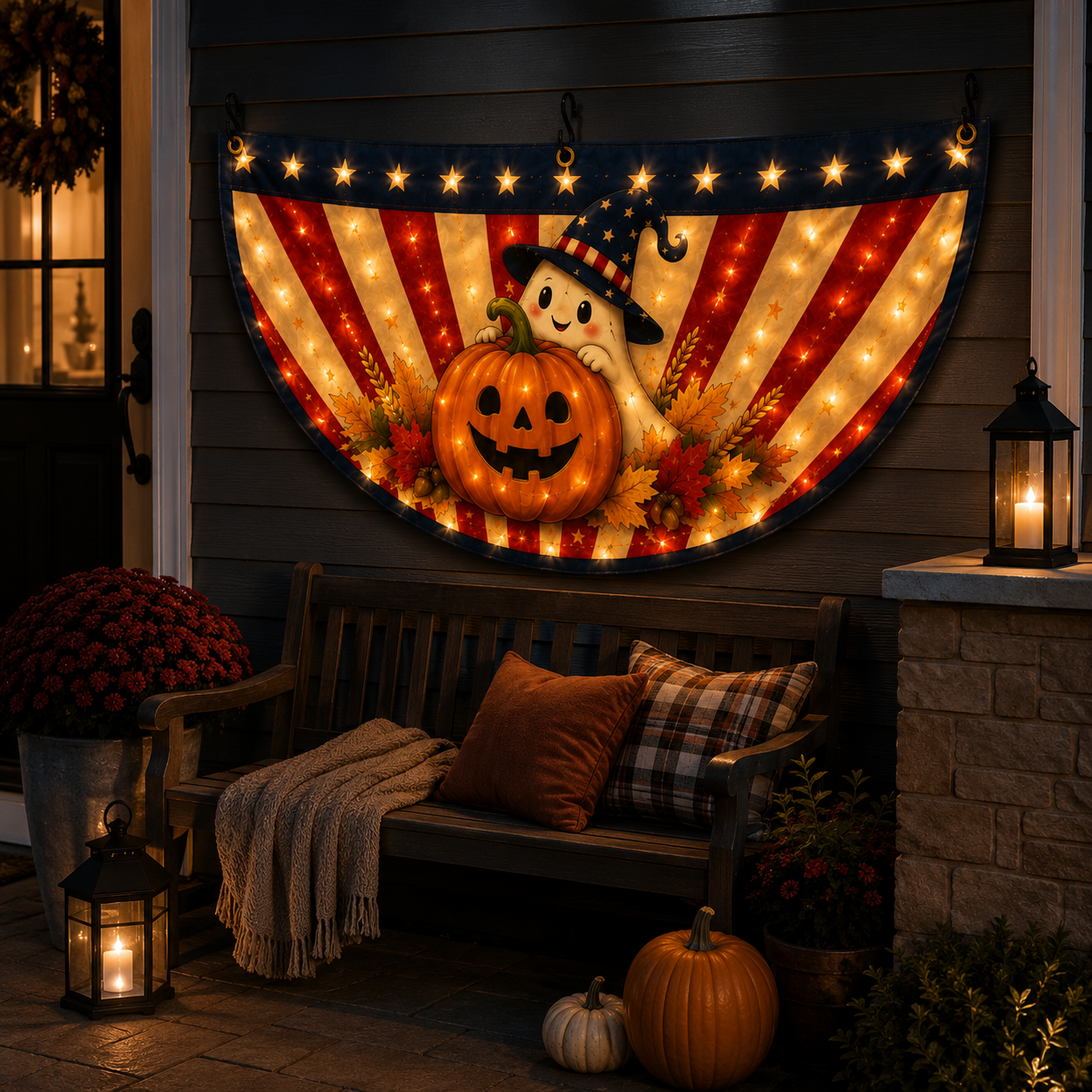 Lighted Halloween Patriotic Fan Banner