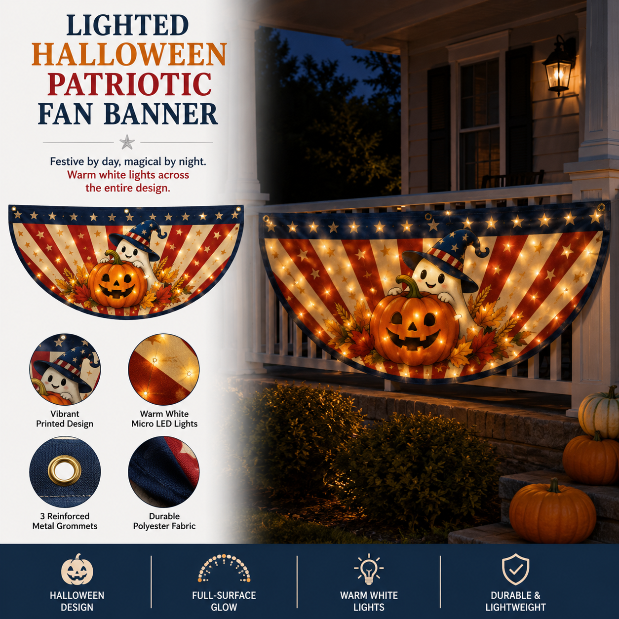 Lighted Halloween Patriotic Fan Banner
