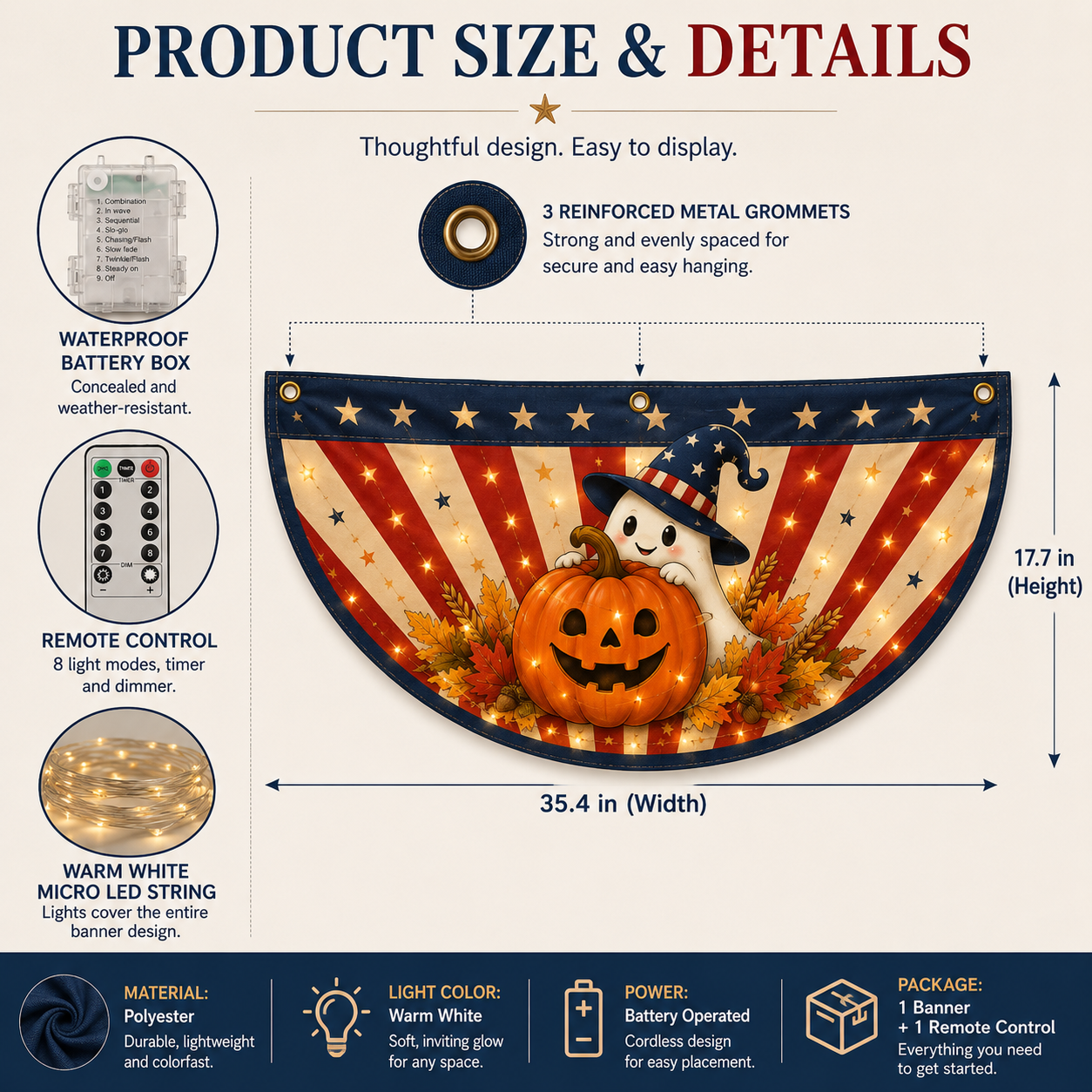 Lighted Halloween Patriotic Fan Banner