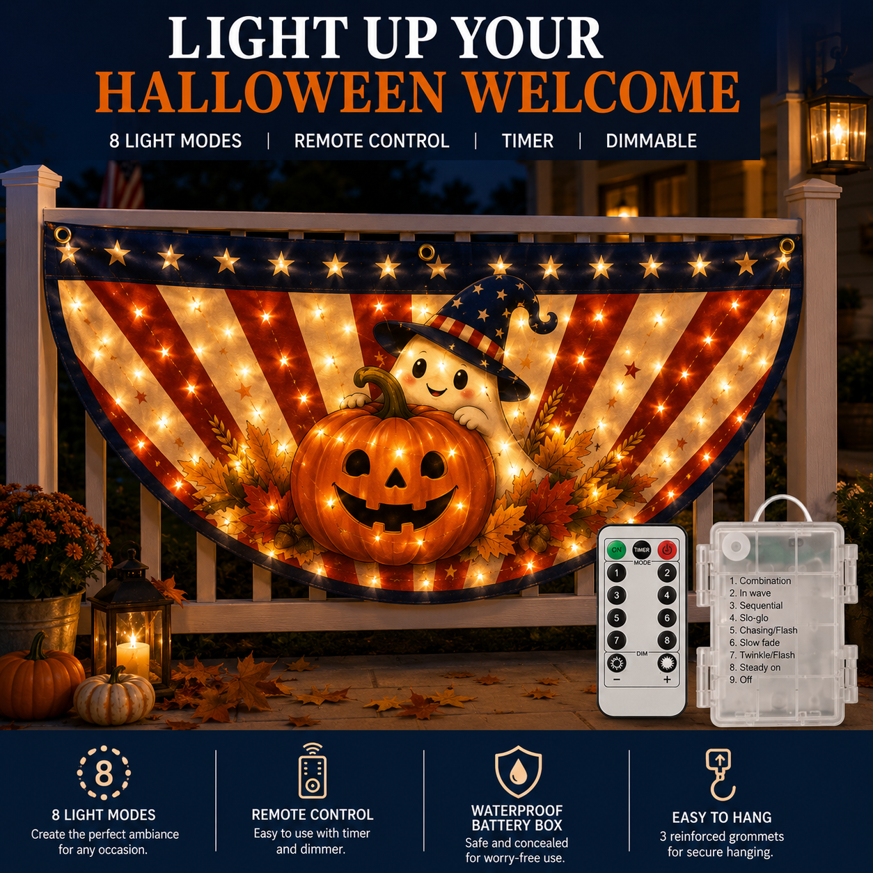 Lighted Halloween Patriotic Fan Banner