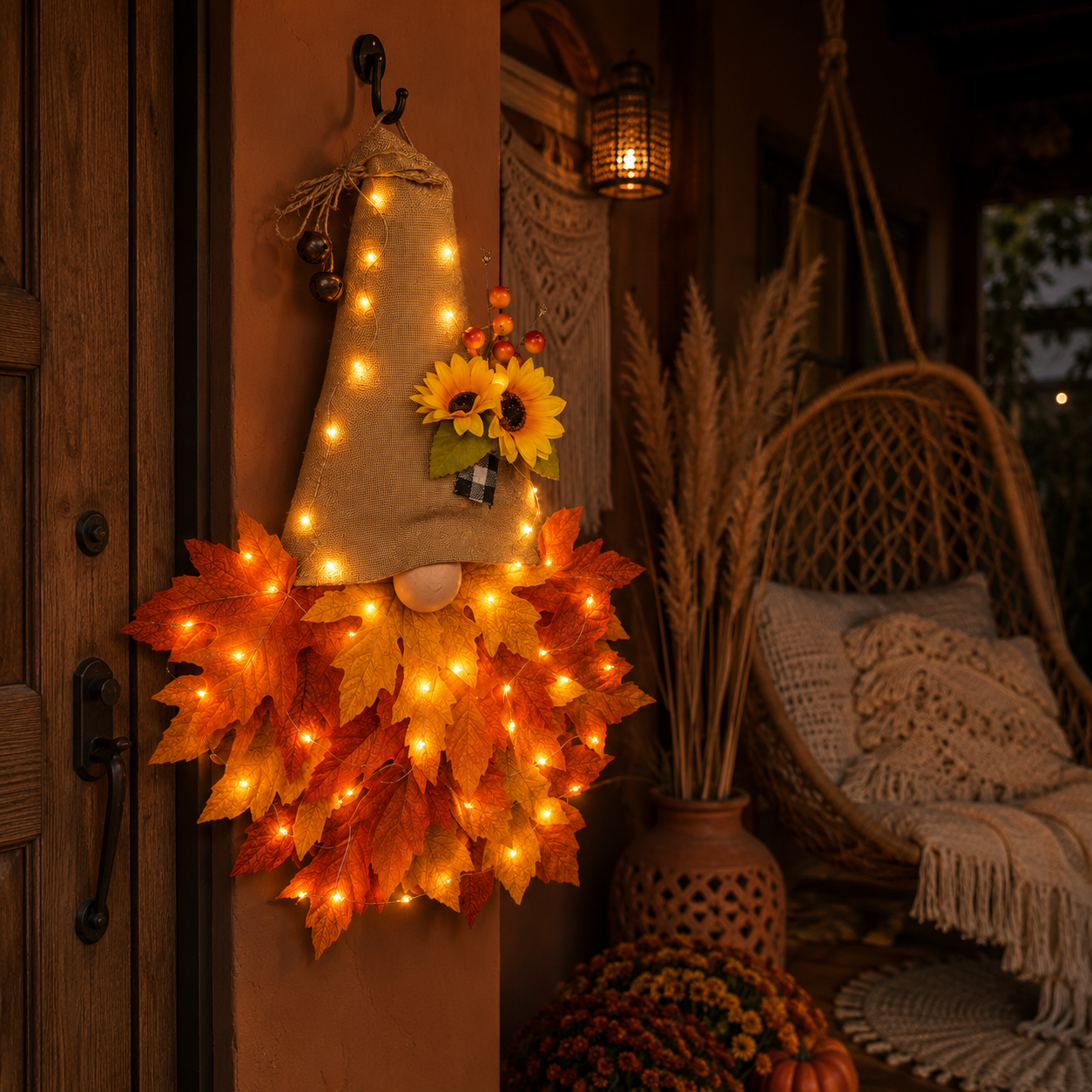 Lighted Fall Gnome Door Hanger