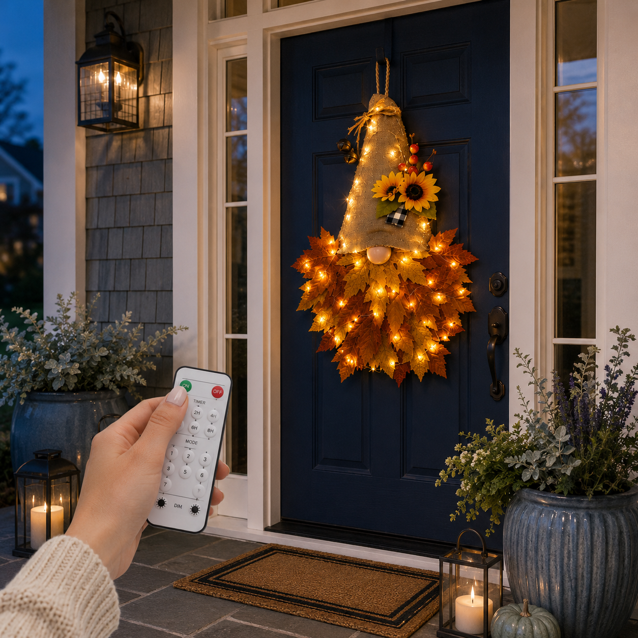Lighted Fall Gnome Door Hanger