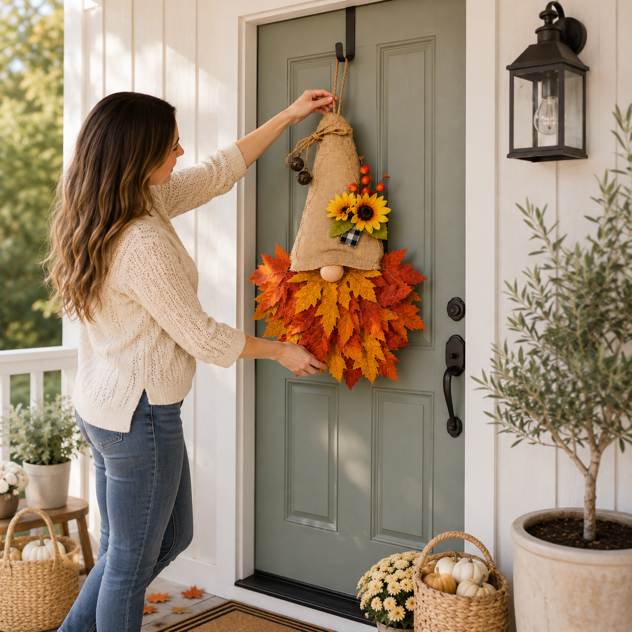 Lighted Fall Gnome Door Hanger