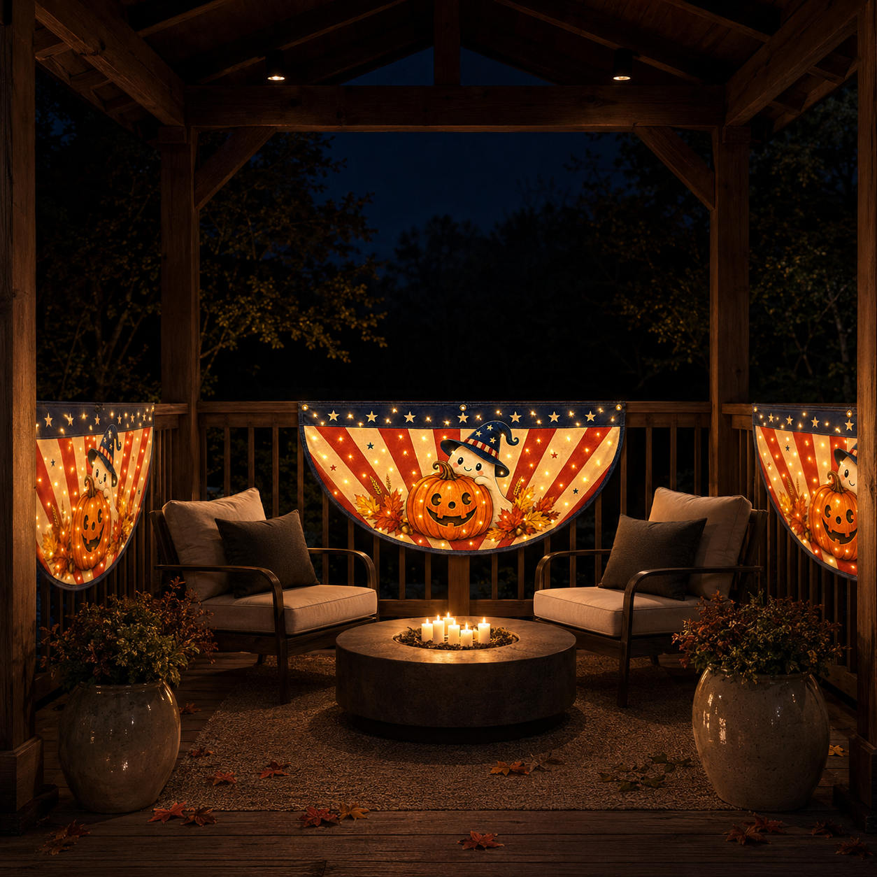Lighted Halloween Patriotic Fan Banner