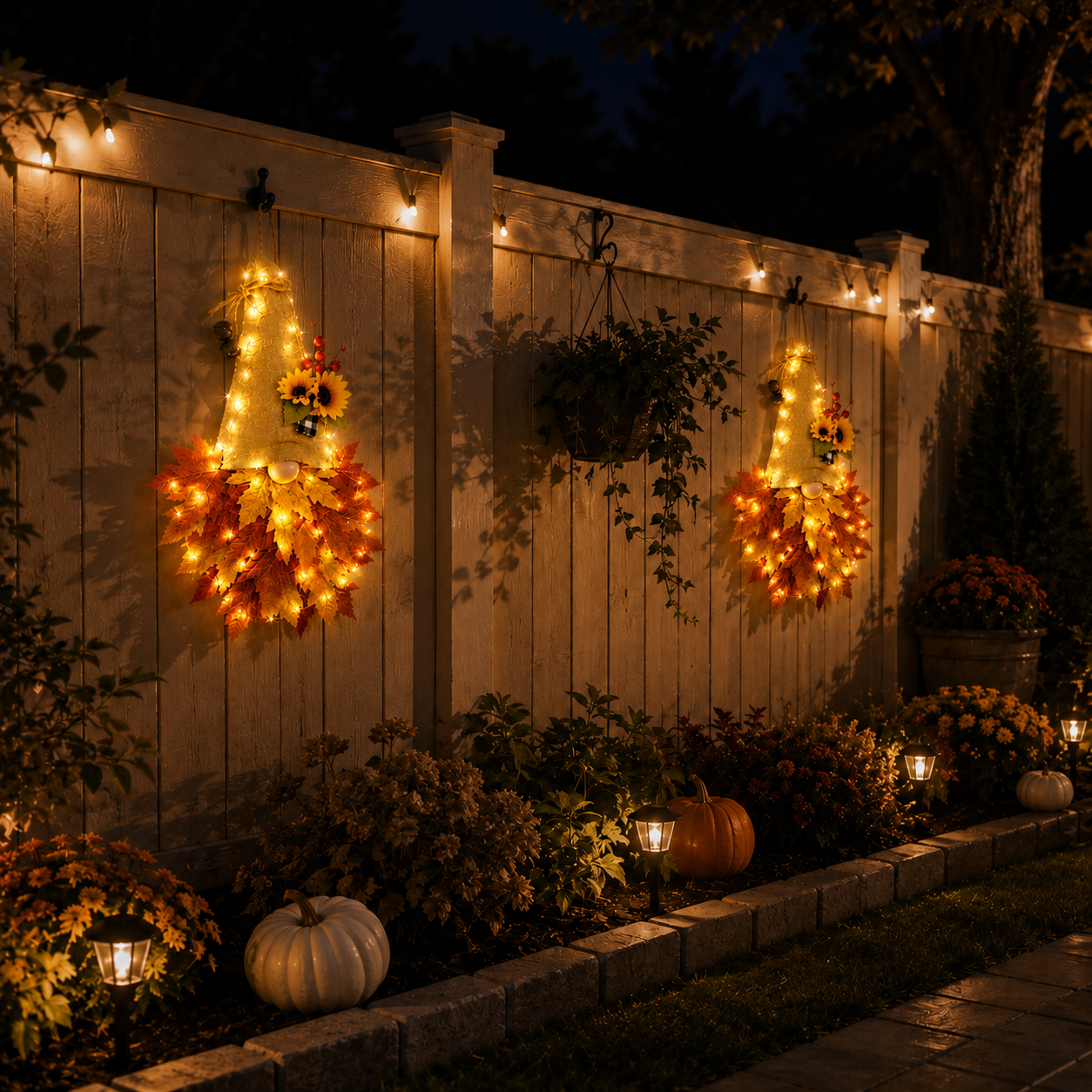 Lighted Fall Gnome Door Hanger