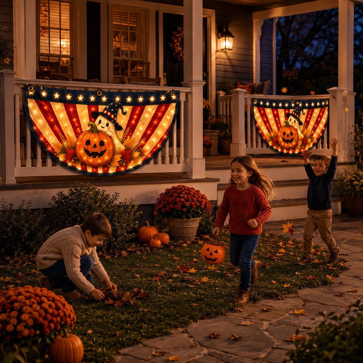 Lighted Halloween Patriotic Fan Banner