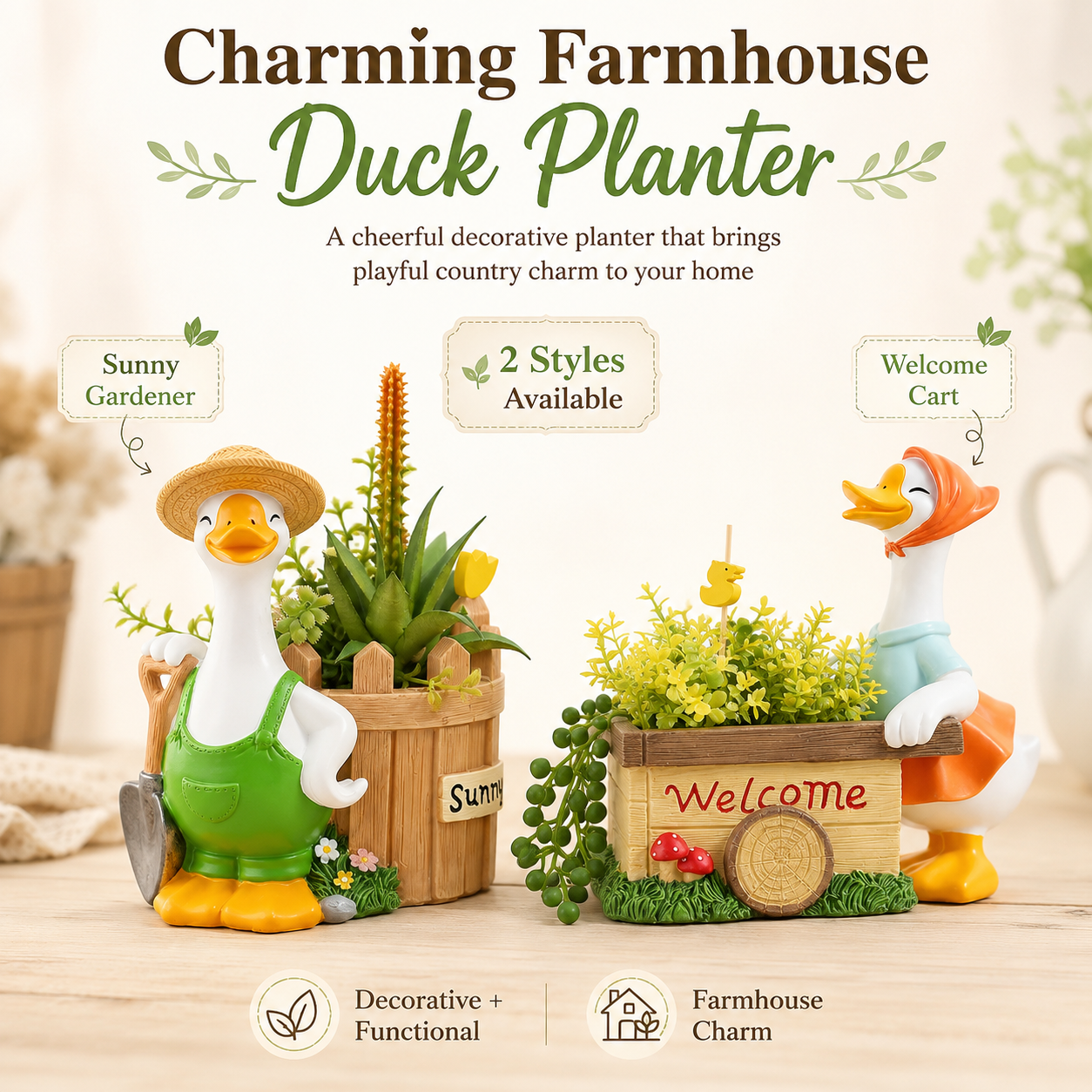 Farmhouse Duck Planter Decor