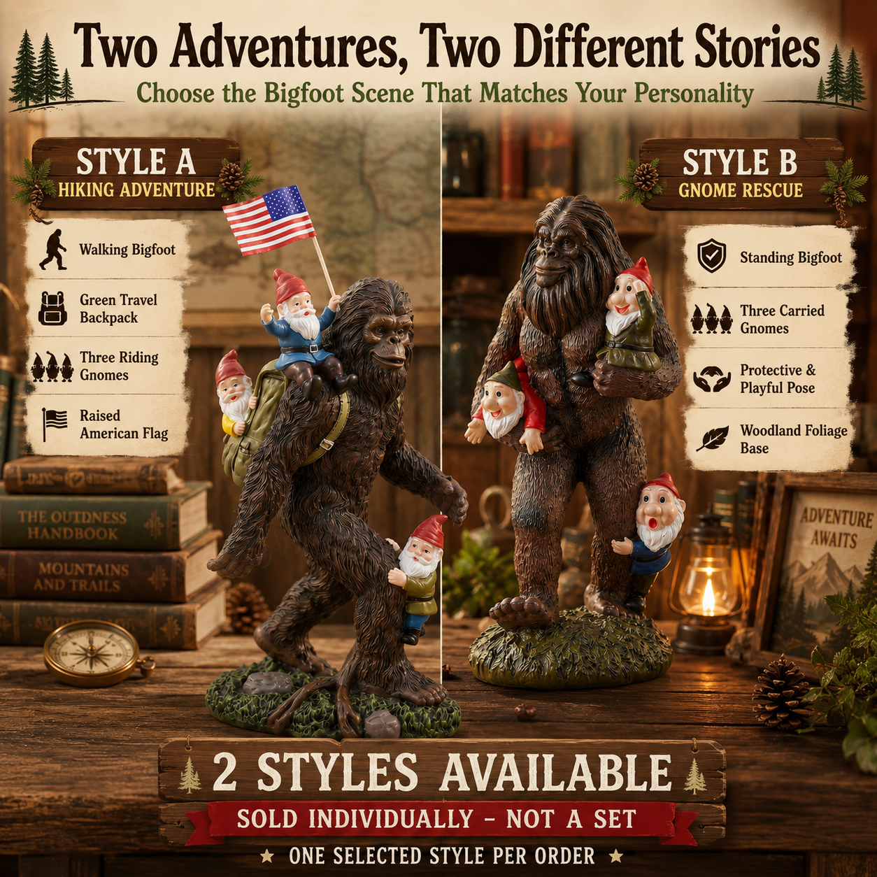 Bigfoot & Gnome Adventure Resin Statue