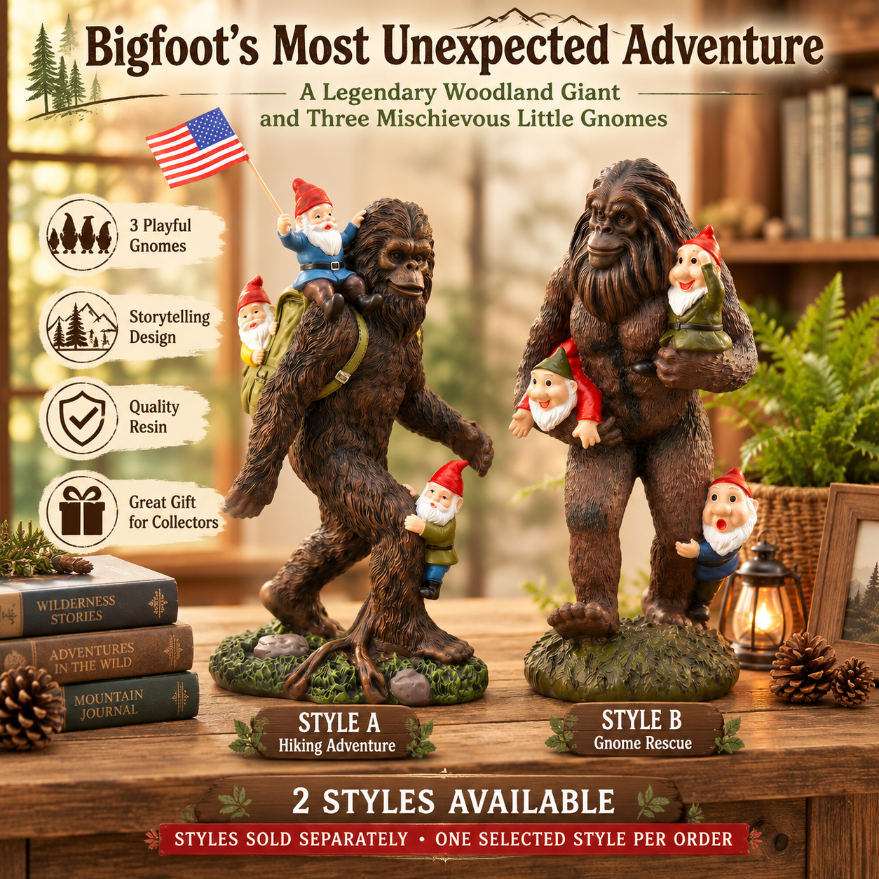 Bigfoot & Gnome Adventure Resin Statue