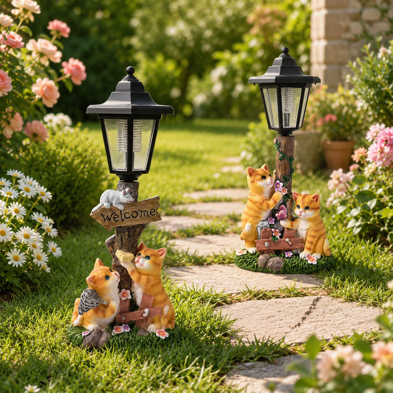 Solar Cat Lantern Garden Statue