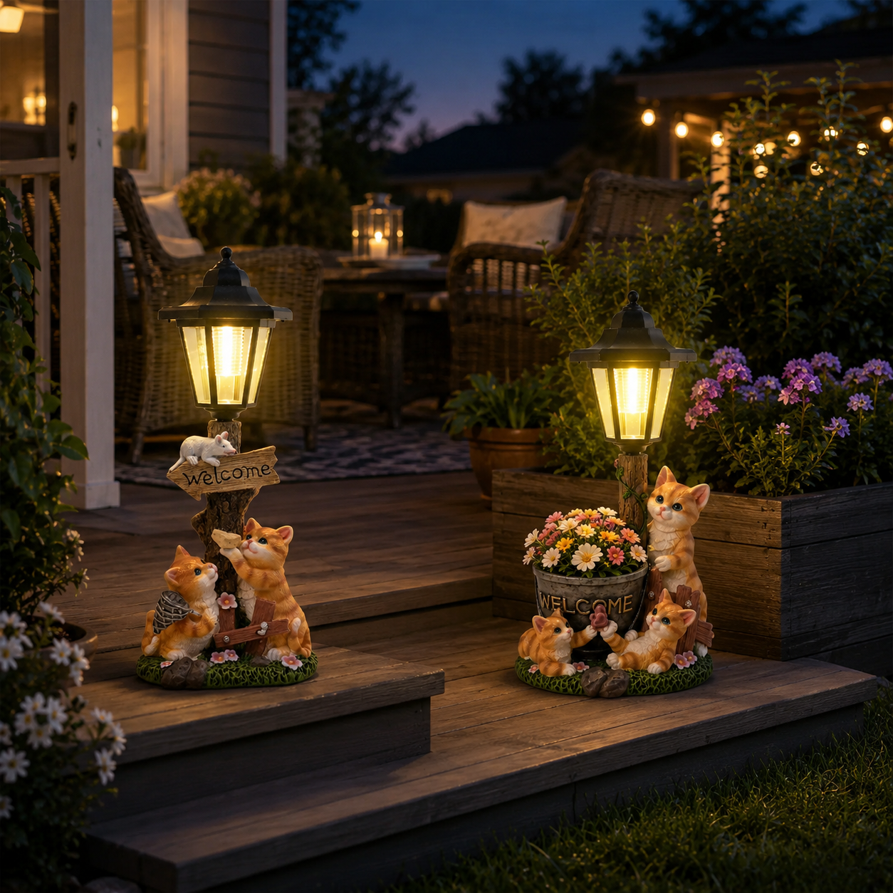 Solar Cat Lantern Garden Statue