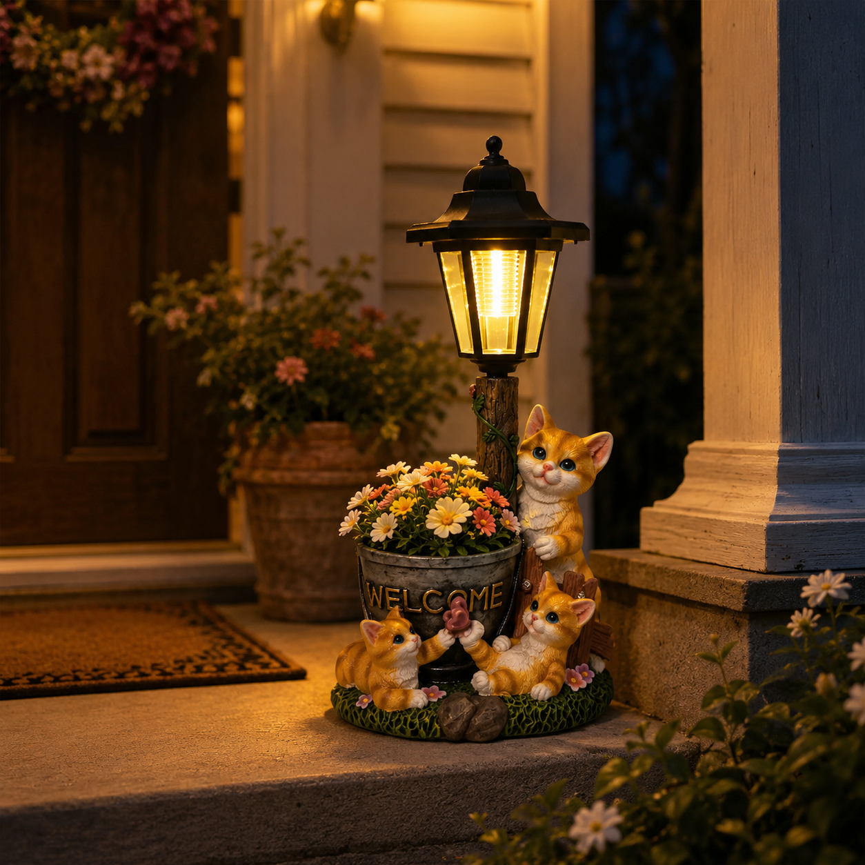 Solar Cat Lantern Garden Statue