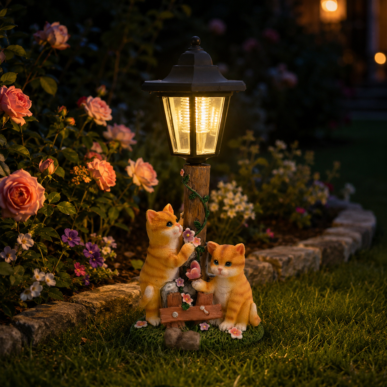 Solar Cat Lantern Garden Statue