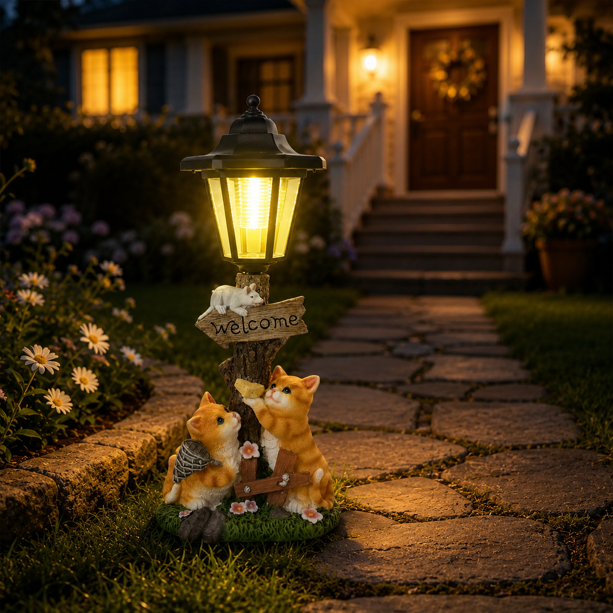 Solar Cat Lantern Garden Statue