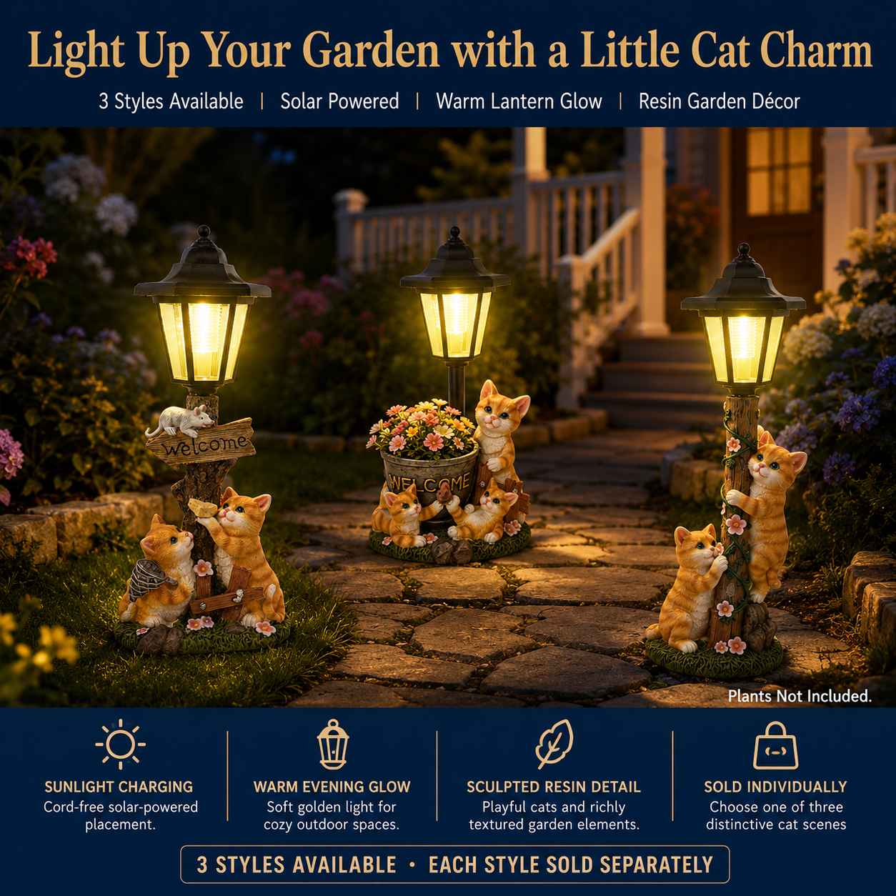 Solar Cat Lantern Garden Statue