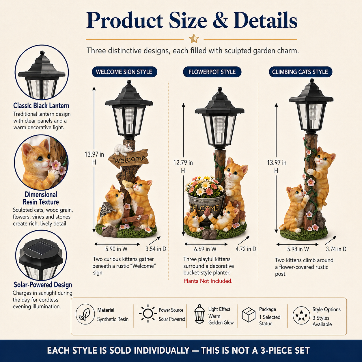 Solar Cat Lantern Garden Statue