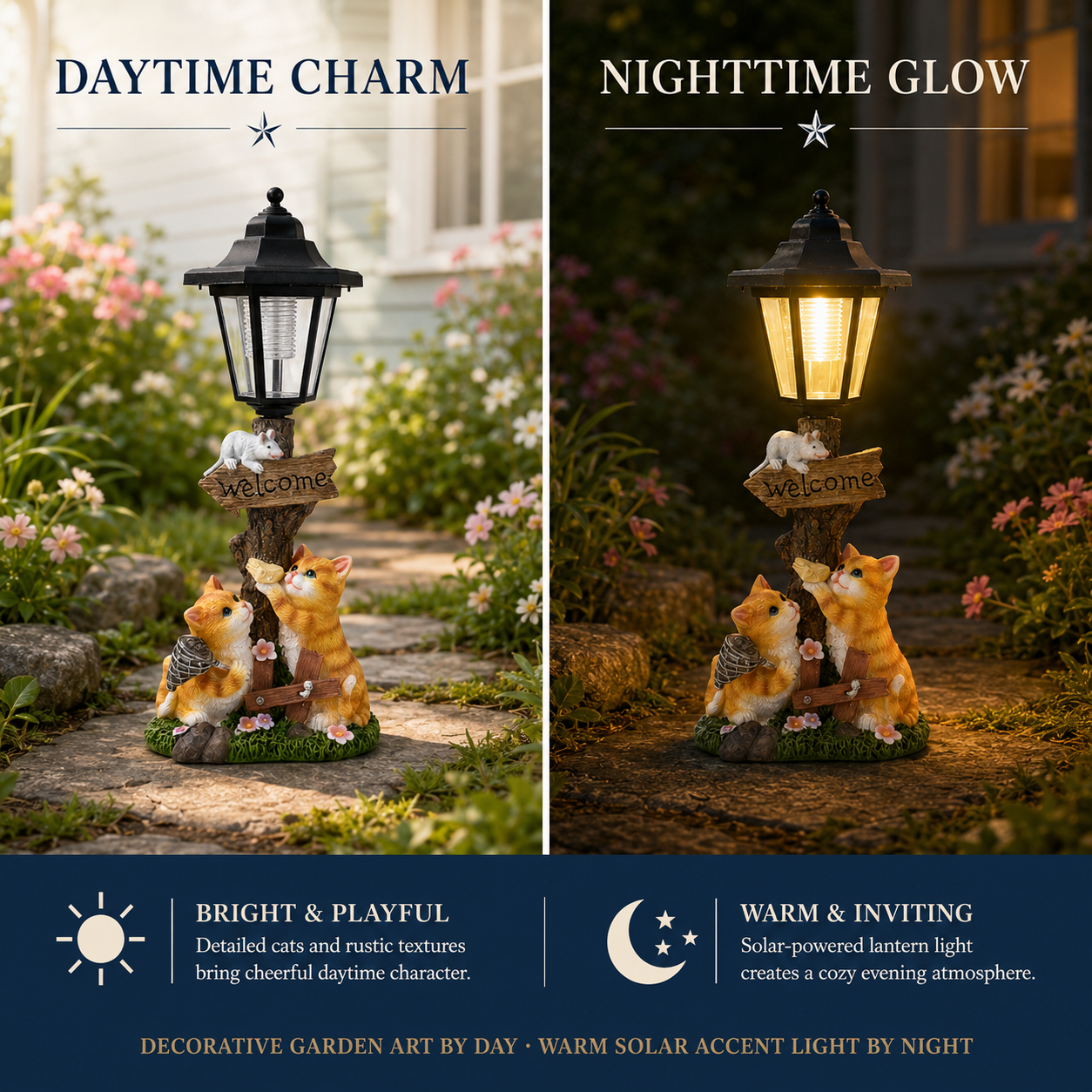 Solar Cat Lantern Garden Statue