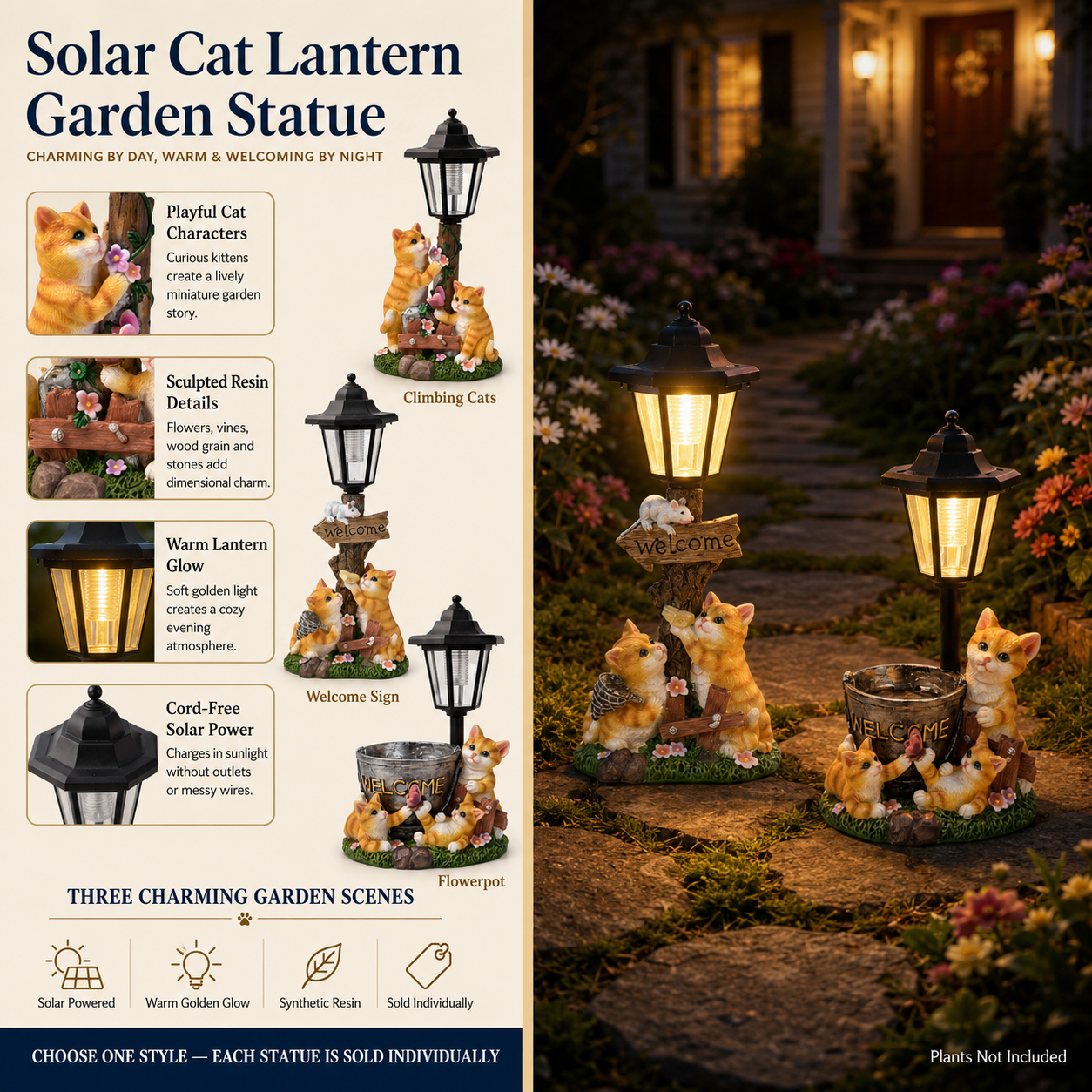 Solar Cat Lantern Garden Statue
