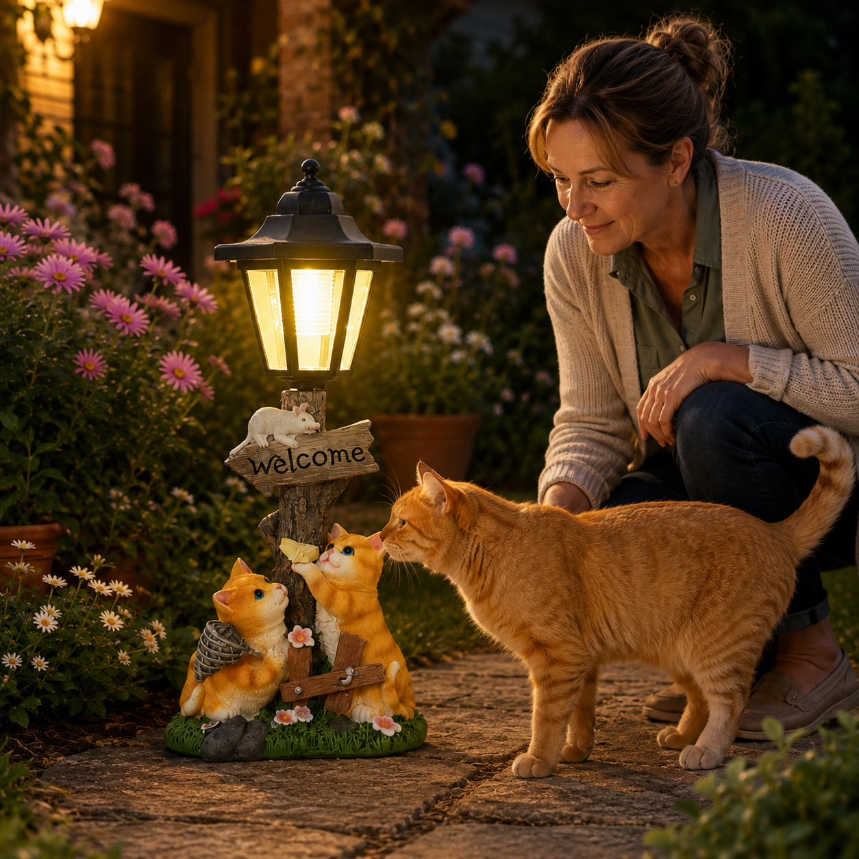 Solar Cat Lantern Garden Statue