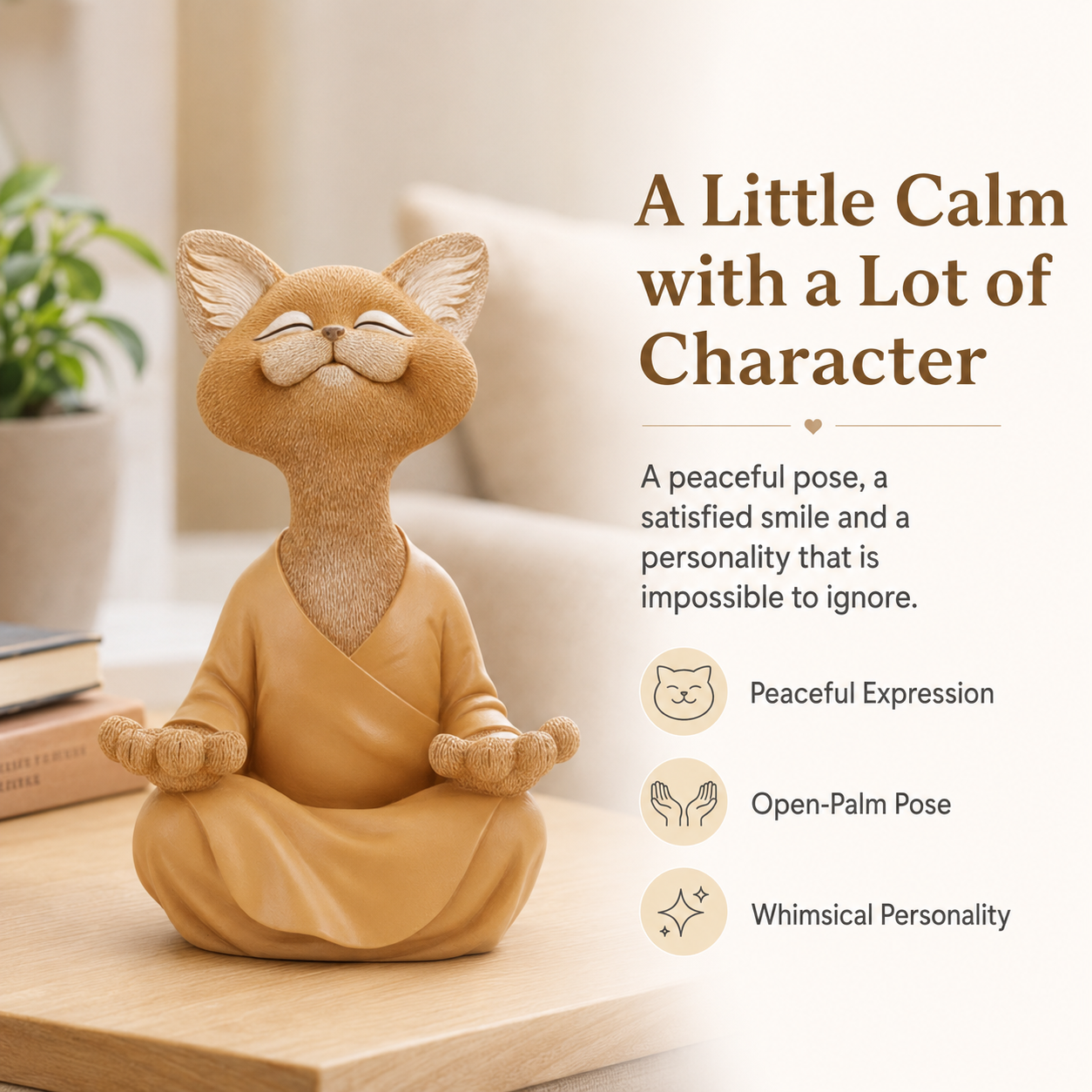 Smiling Zen Cat Meditation Figurine