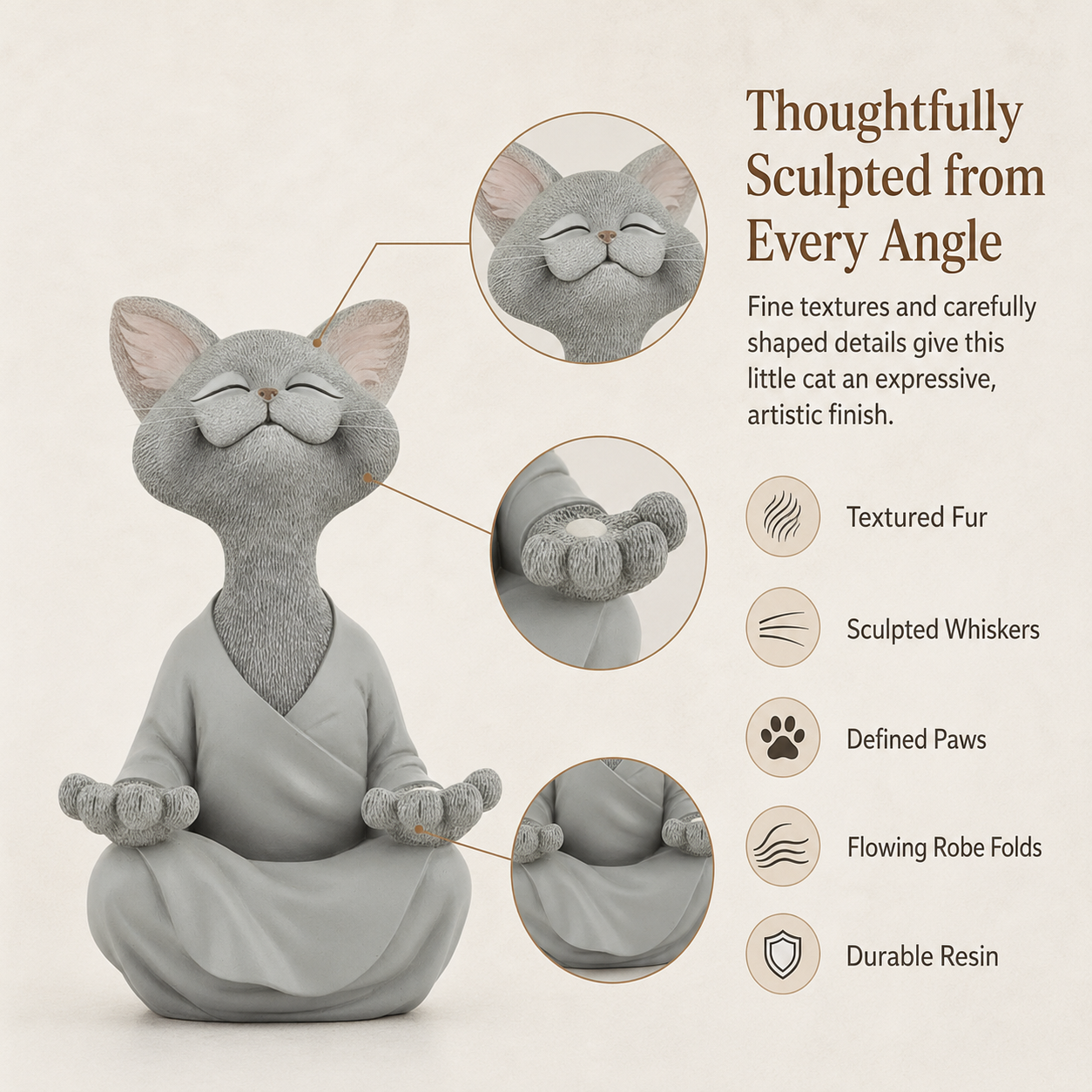Smiling Zen Cat Meditation Figurine