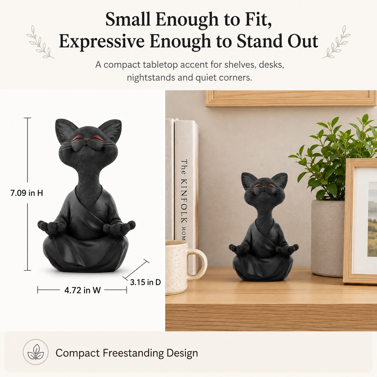Smiling Zen Cat Meditation Figurine