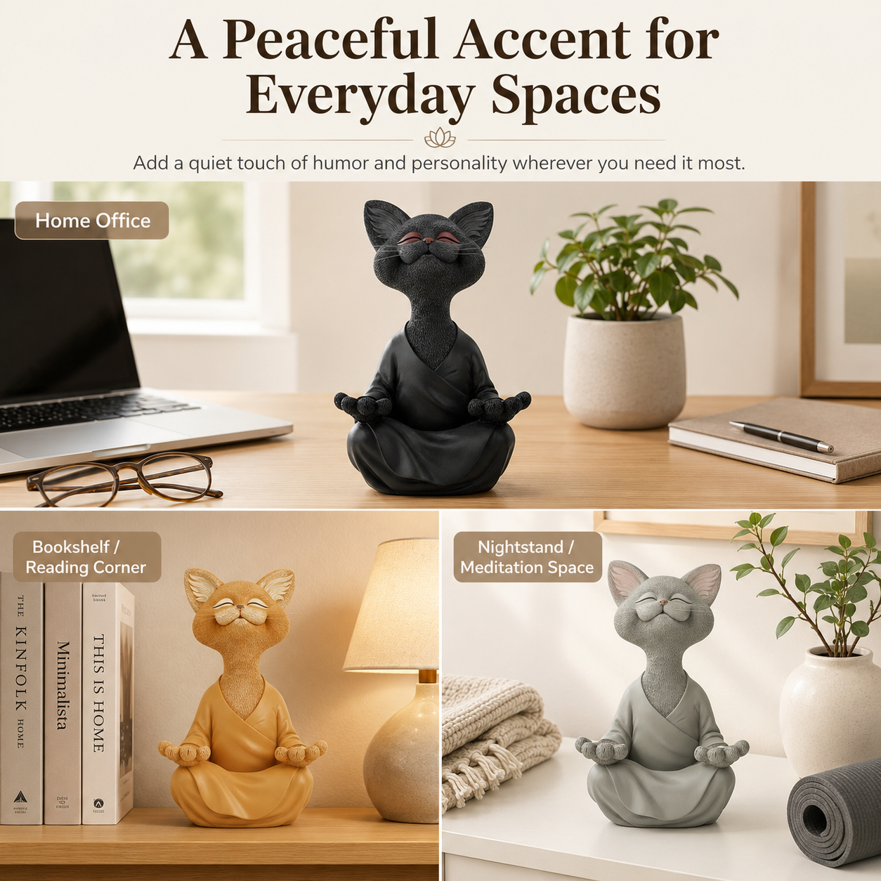 Smiling Zen Cat Meditation Figurine