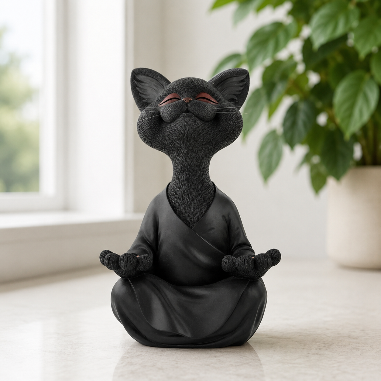 Smiling Zen Cat Meditation Figurine