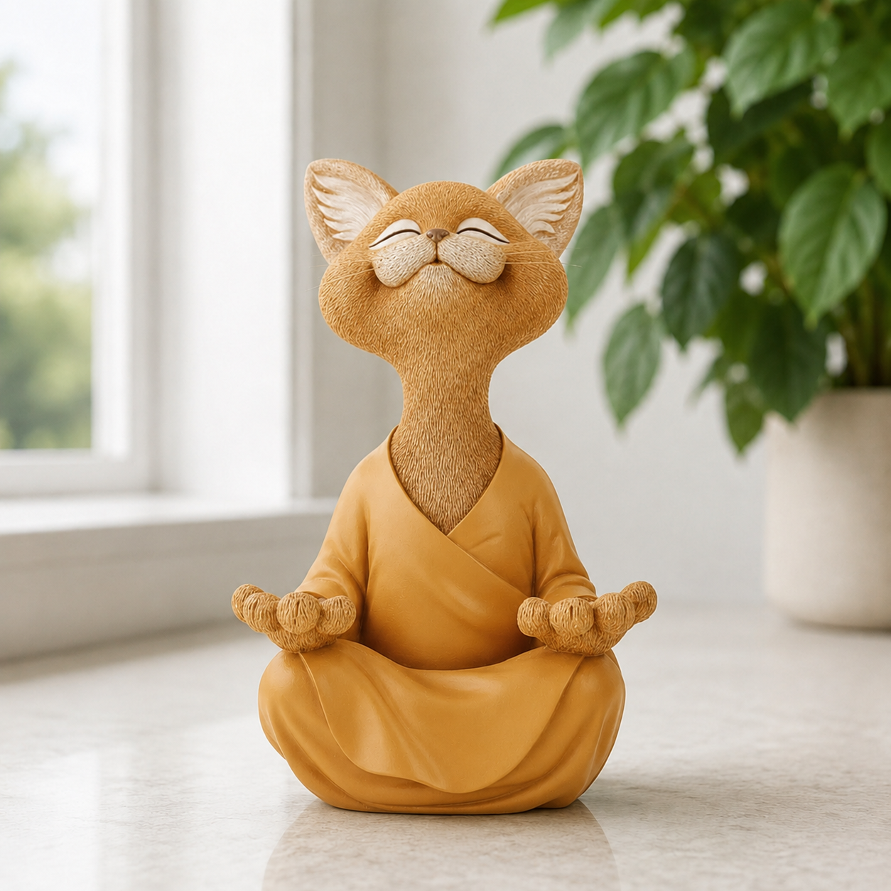 Smiling Zen Cat Meditation Figurine