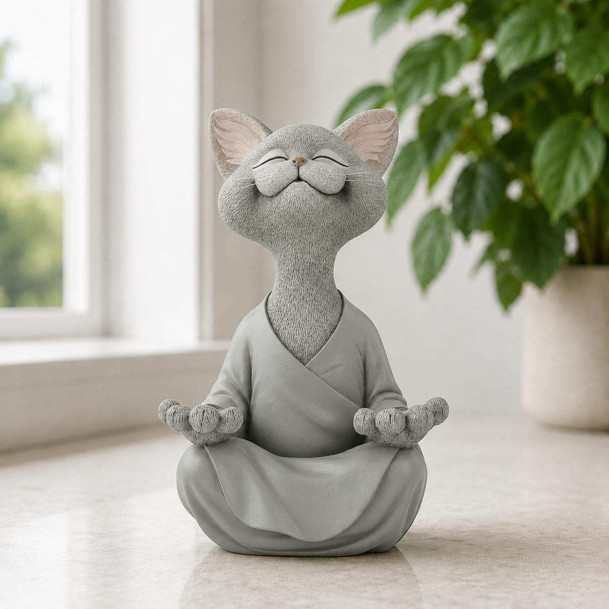 Smiling Zen Cat Meditation Figurine