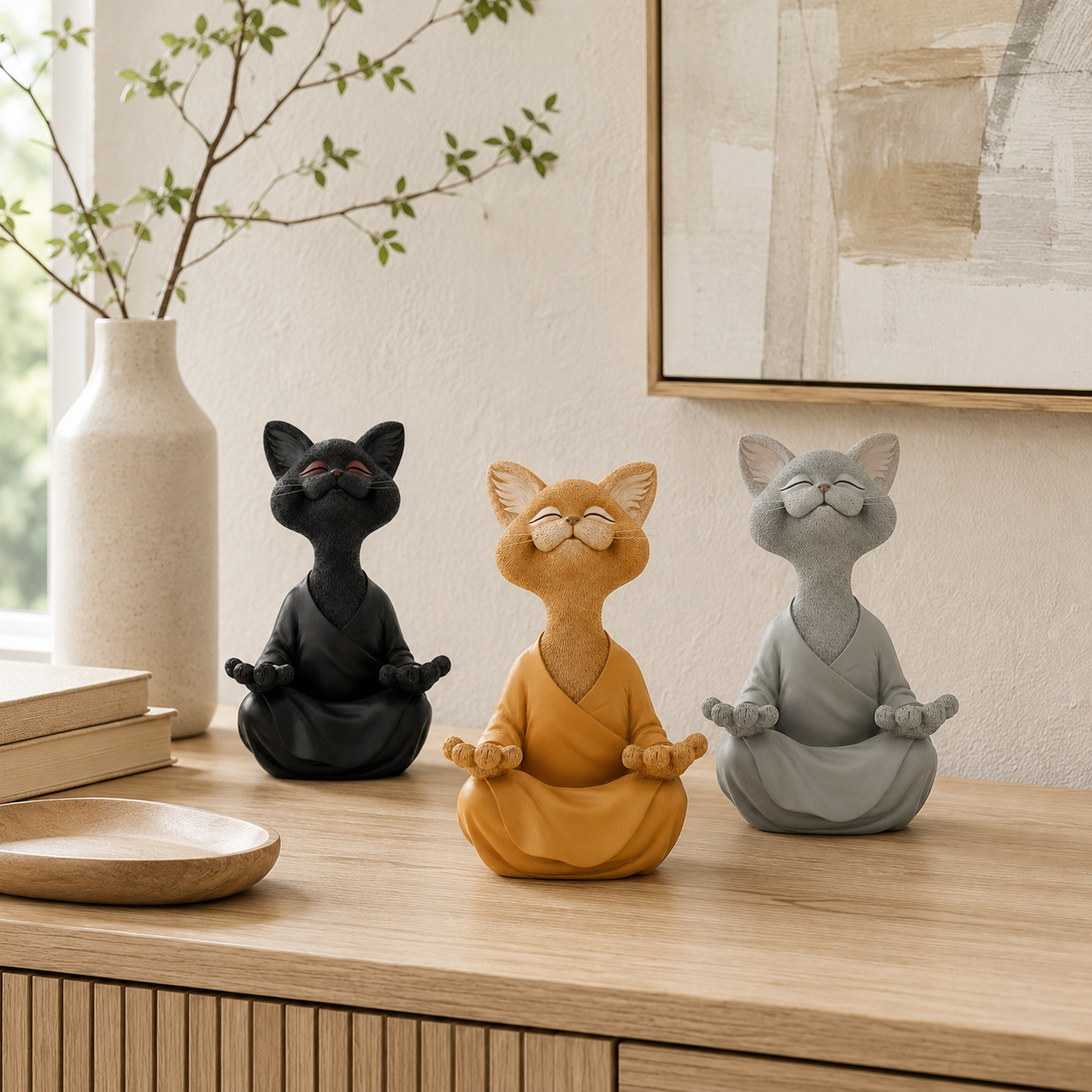 Smiling Zen Cat Meditation Figurine