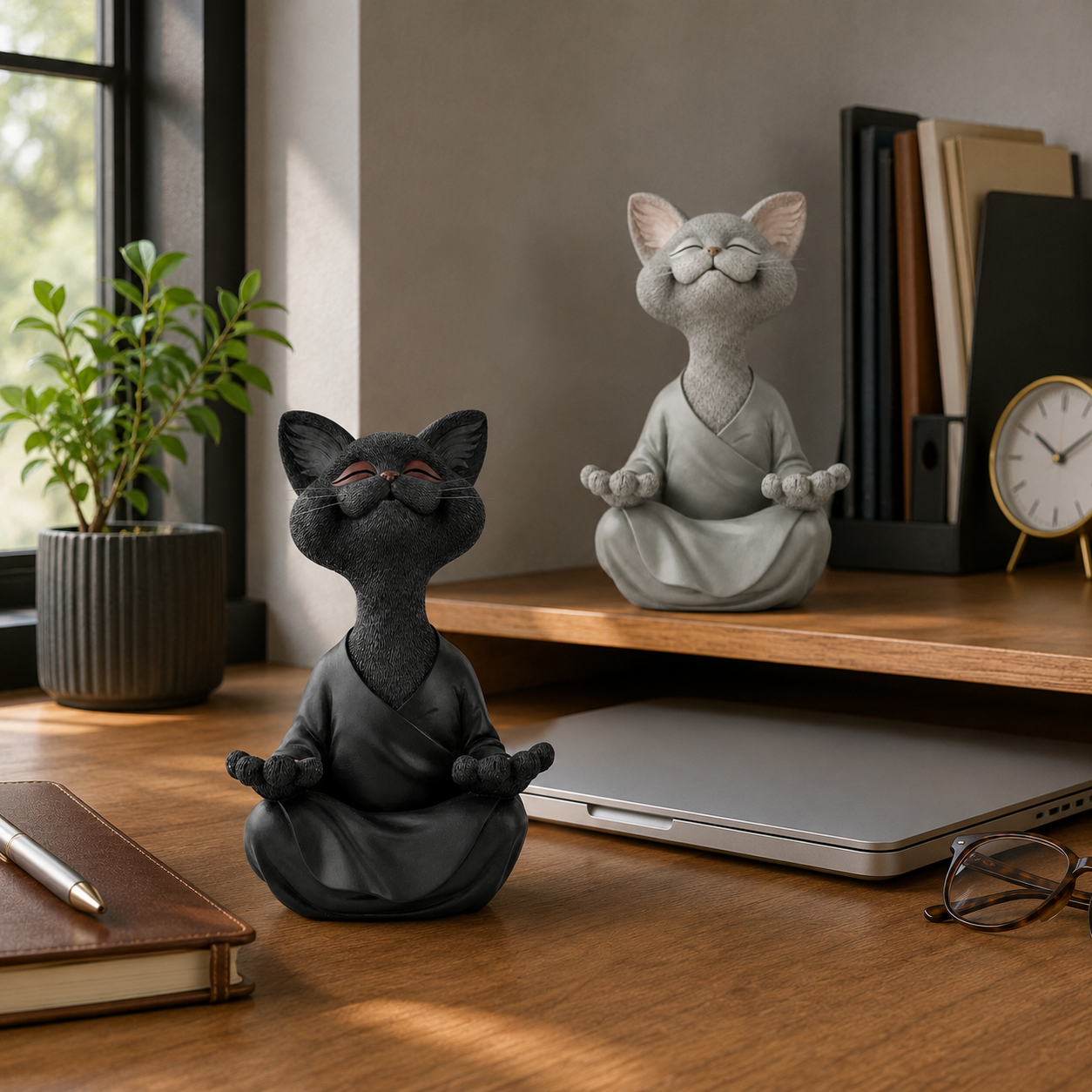 Smiling Zen Cat Meditation Figurine