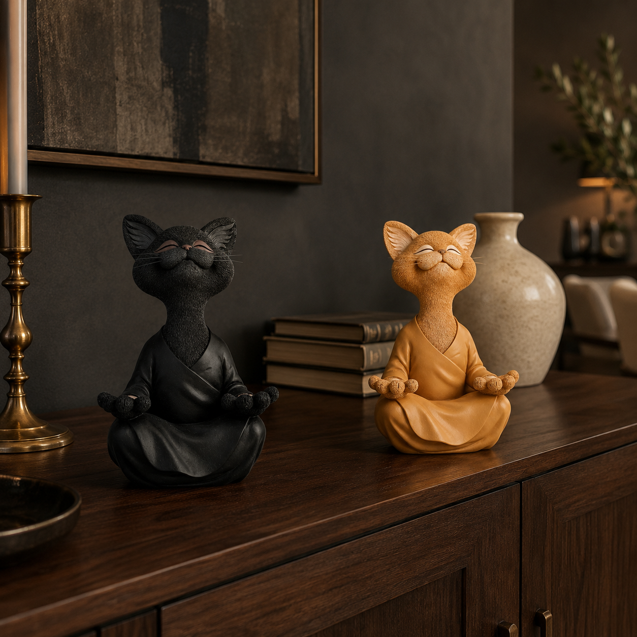 Smiling Zen Cat Meditation Figurine