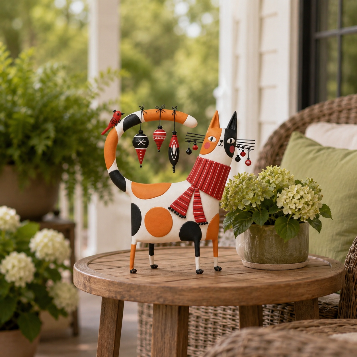 Whimsical Calico Cat Resin Figurine
