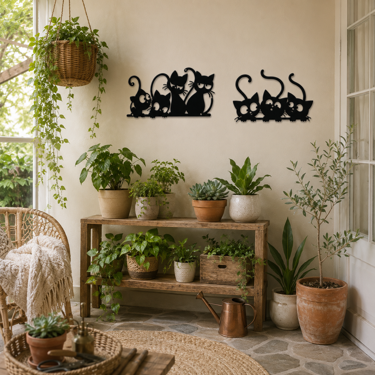 Playful Cat Family Metal Wall Decor