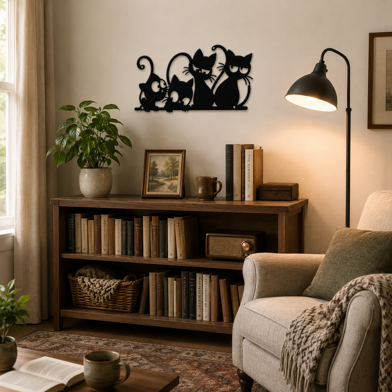 Playful Cat Family Metal Wall Decor