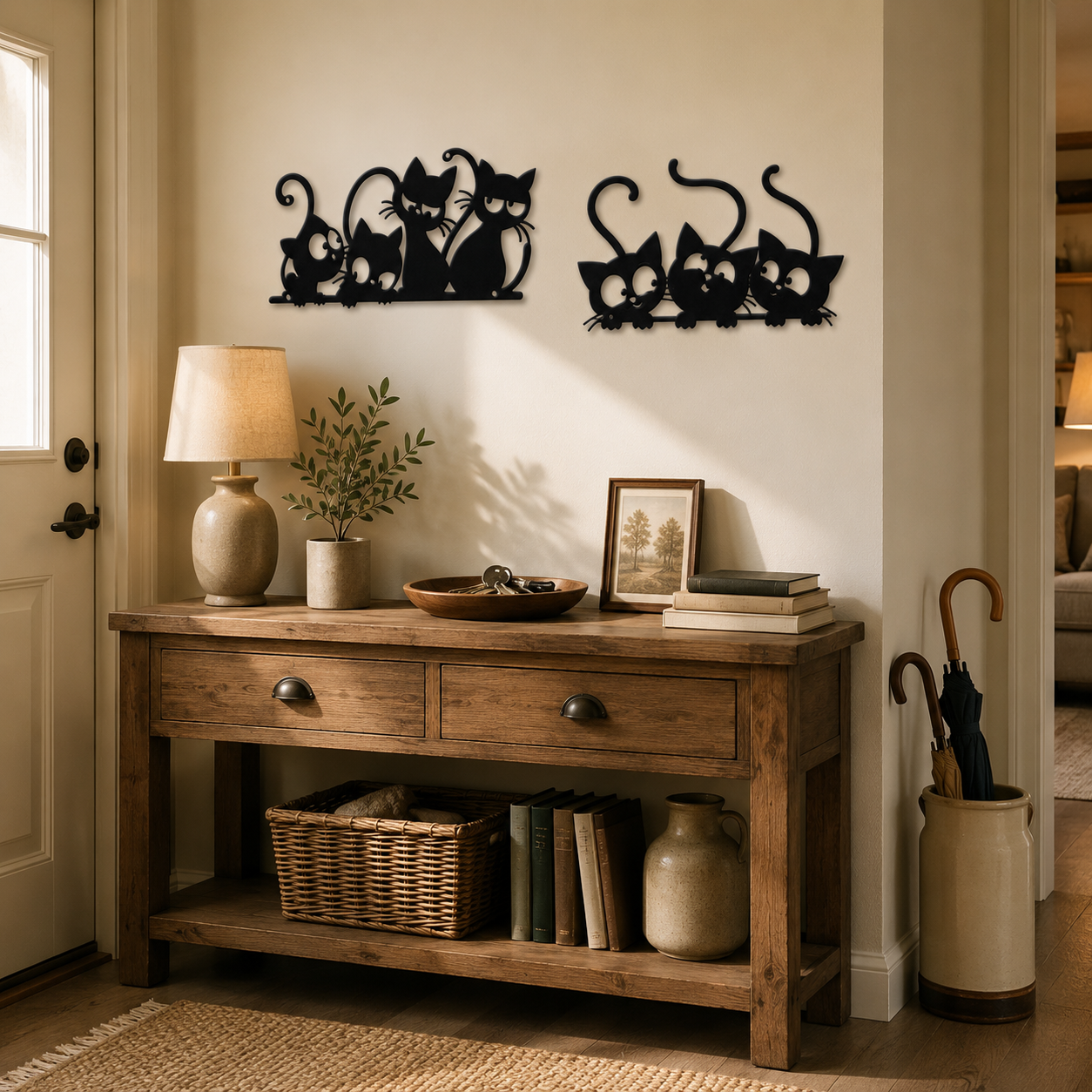 Playful Cat Family Metal Wall Decor