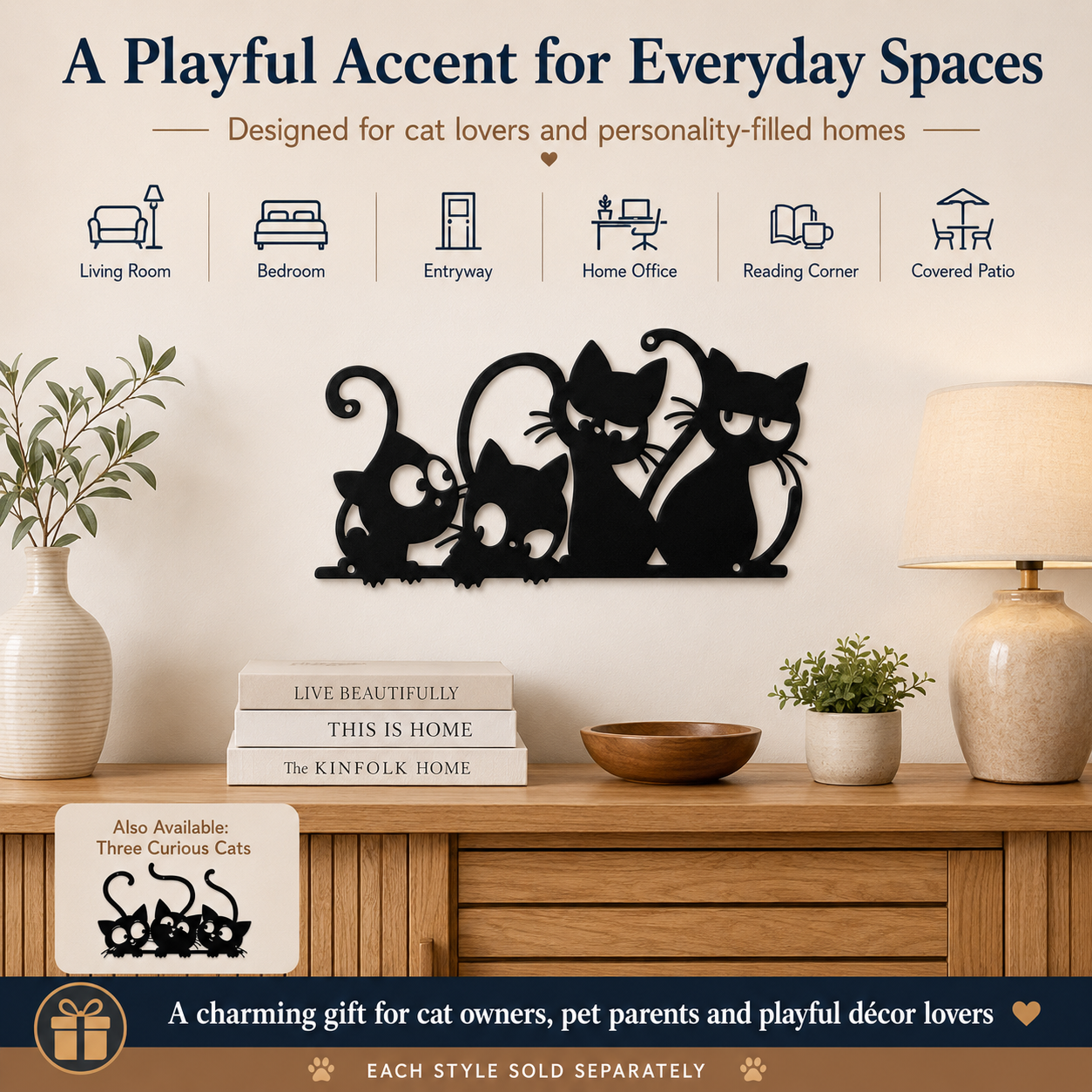Playful Cat Family Metal Wall Decor