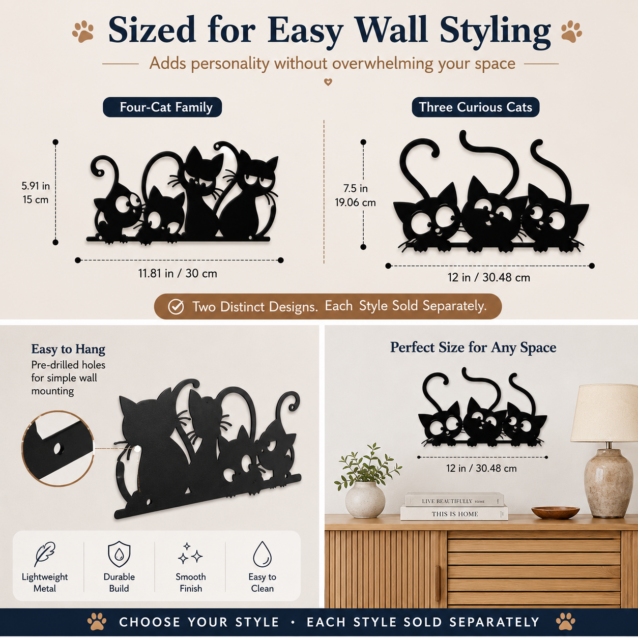 Playful Cat Family Metal Wall Decor