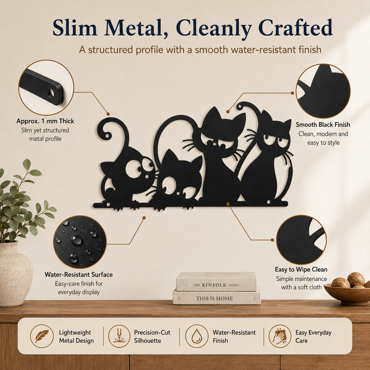 Playful Cat Family Metal Wall Decor