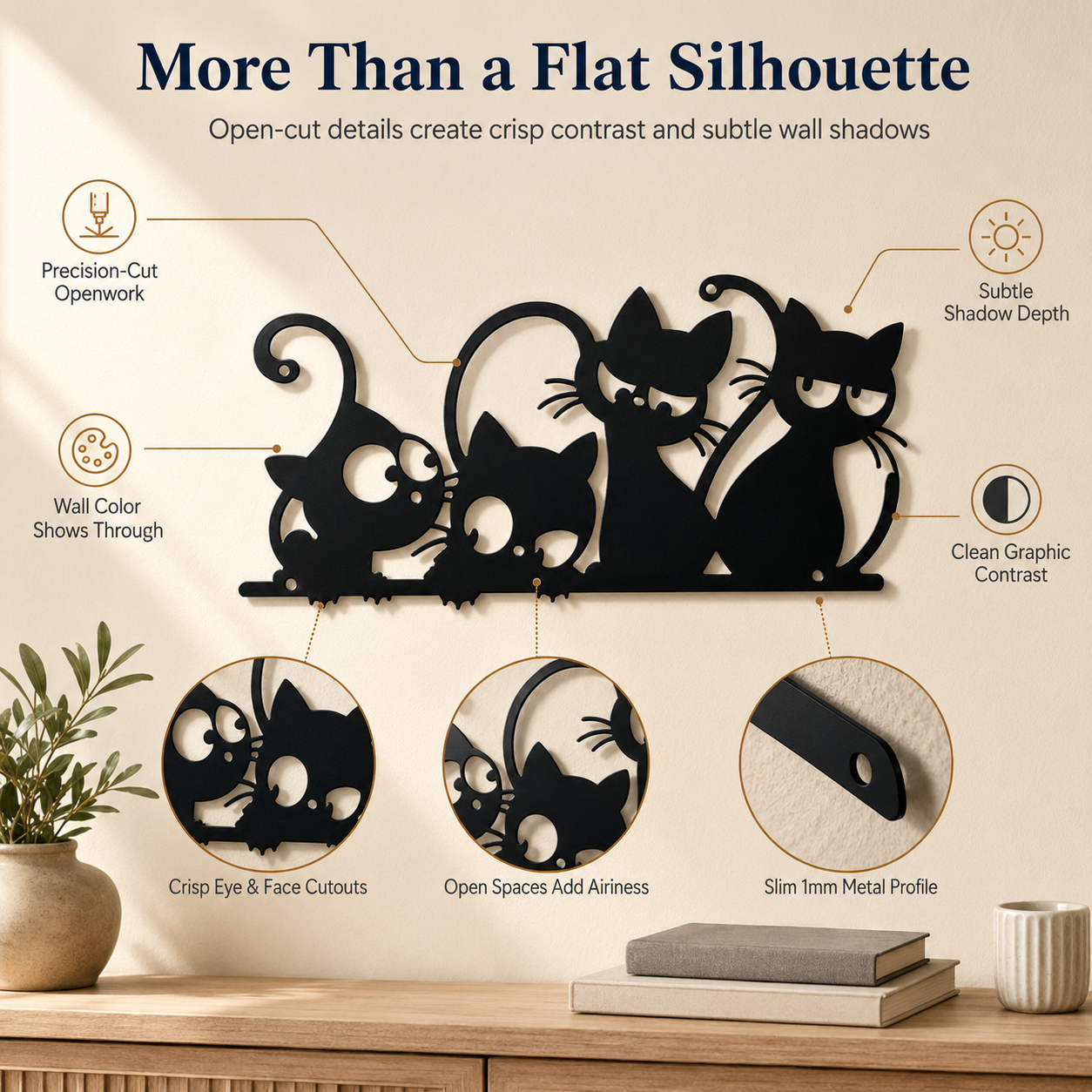 Playful Cat Family Metal Wall Decor