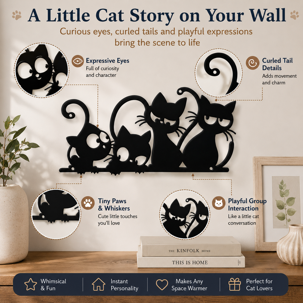 Playful Cat Family Metal Wall Decor
