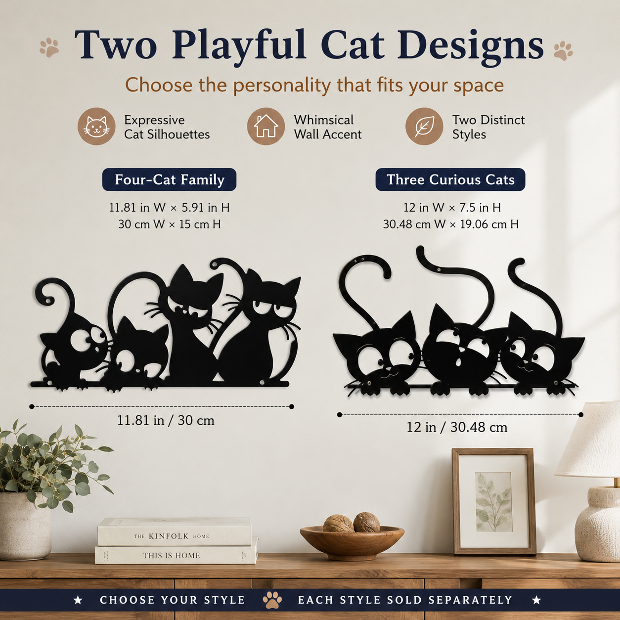 Playful Cat Family Metal Wall Decor