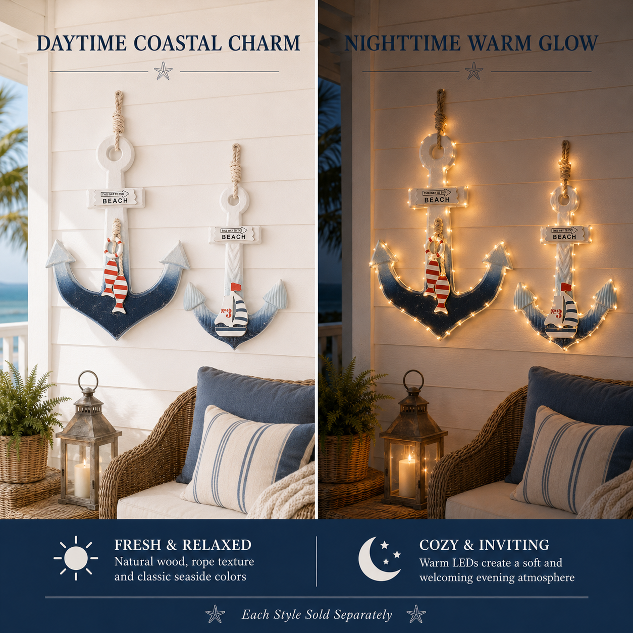 Lighted Coastal Wooden Anchor Wall Decor