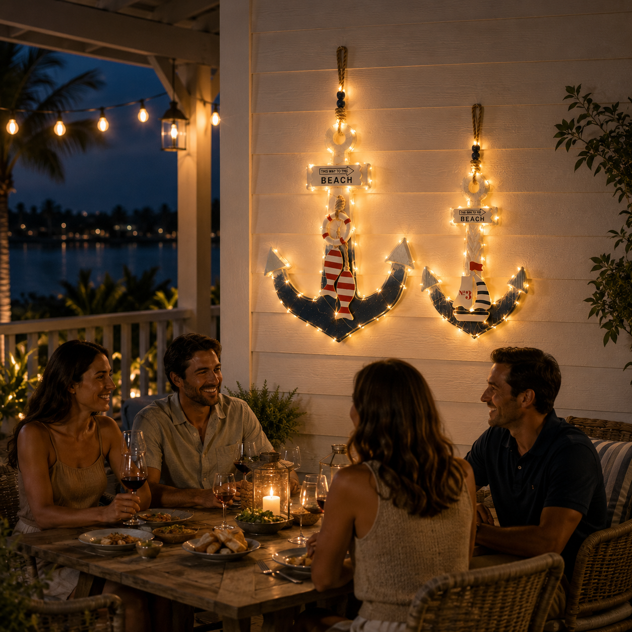 Lighted Coastal Wooden Anchor Wall Decor